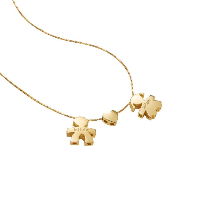 Collana Donna Le Bebè I Tesorini con Sagoma Bimbo, Cuore e Bimba in Oro Giallo 18 kt 