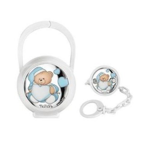 Set Bambino Nanan Portaciuccio e Catenella con Orsetto e Cuori Azzurri 