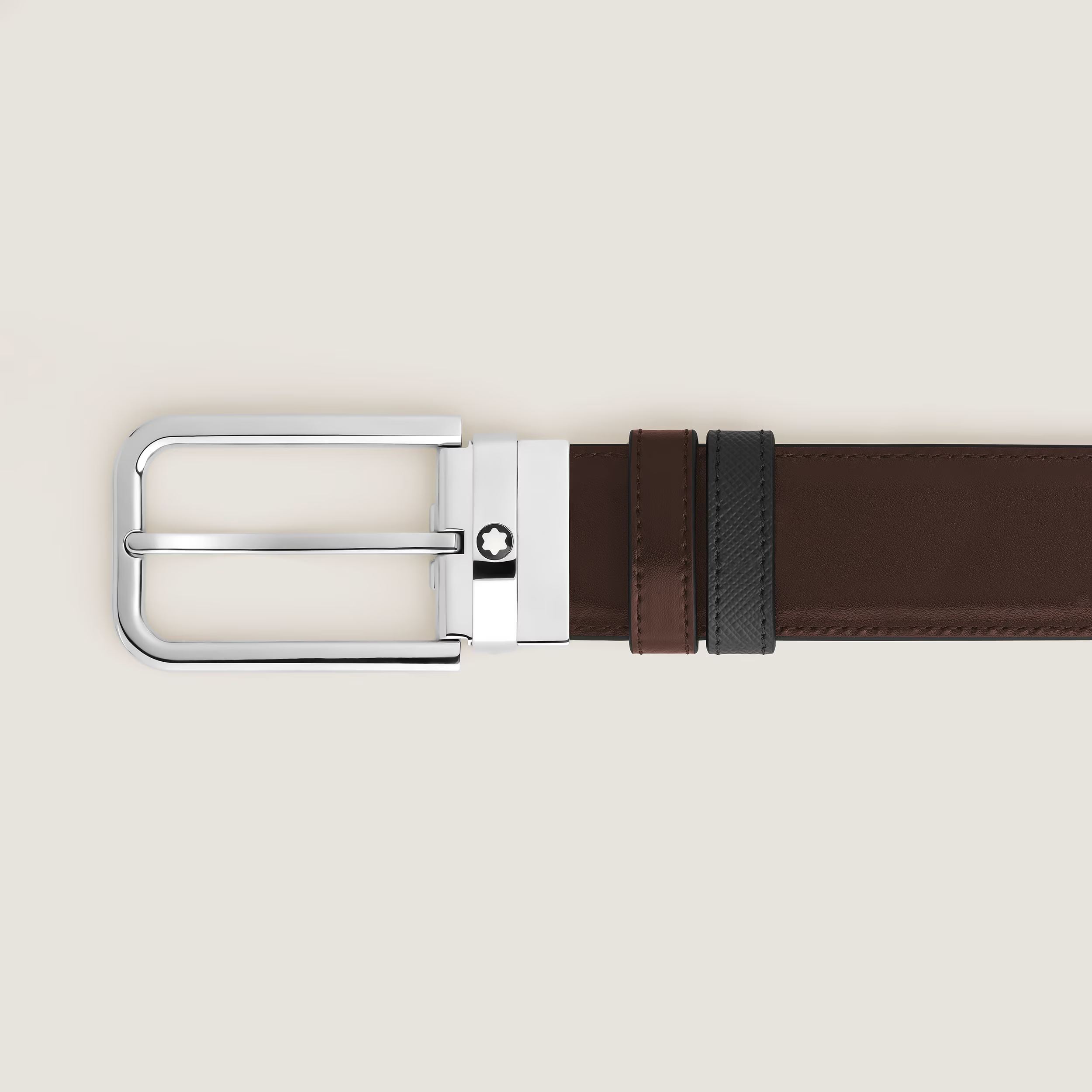 Cintura Reversibile Montblanc 35 mm in Pelle Sartorial Nera/Ebano con Fibbia Rettangolare