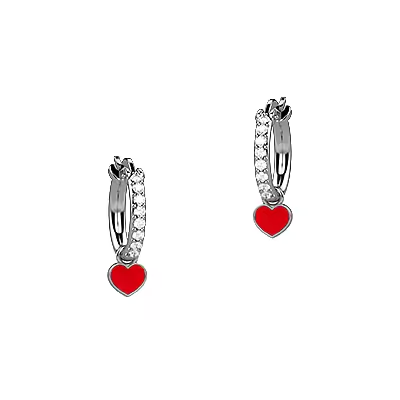 Orecchini Nanan Bijou in Argento con Zirconi e Cuore Rosso 