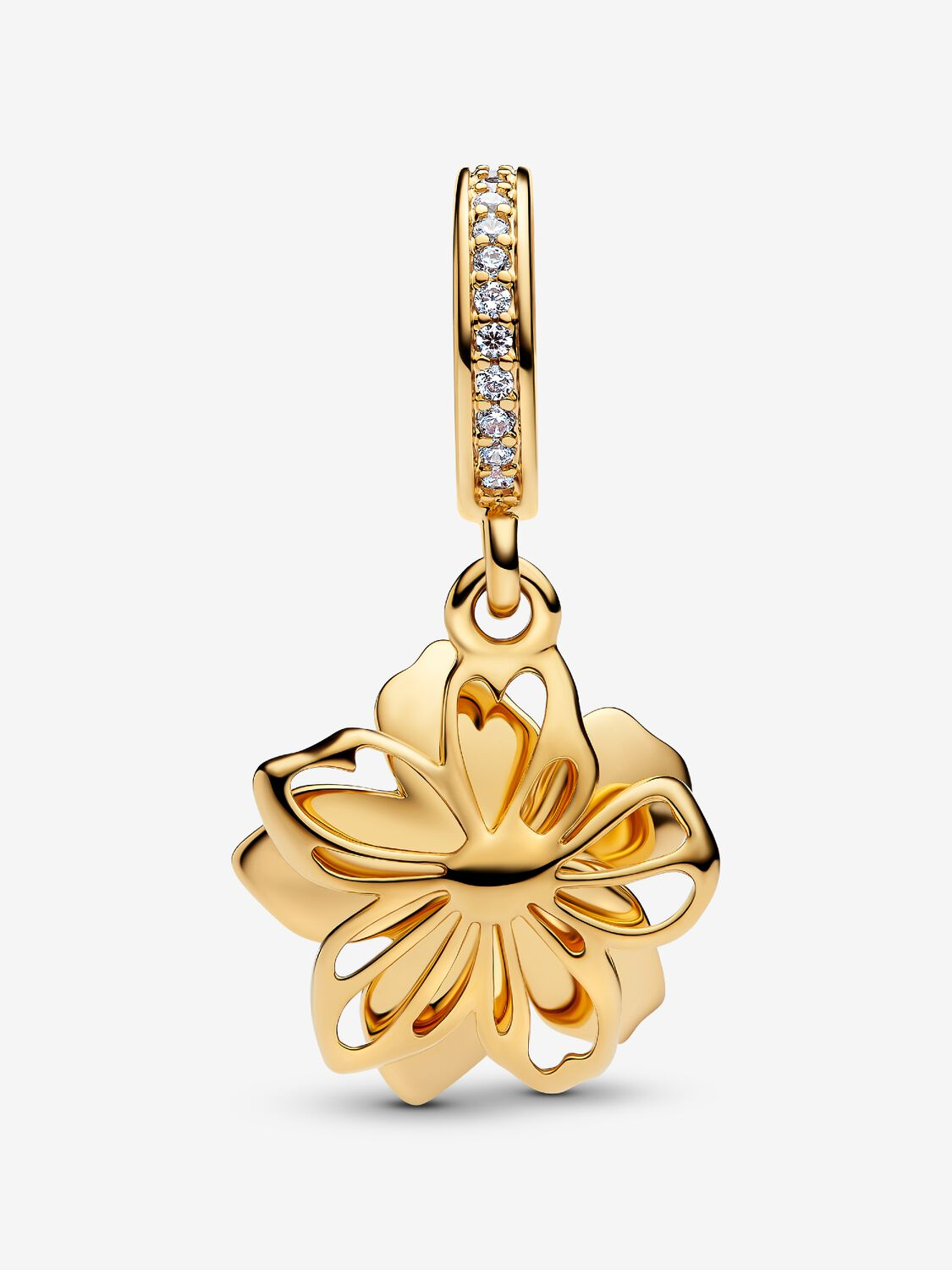 Charm Pandora Pendente Fiore di Ciliegio Blu Placcatura Oro 14 kt