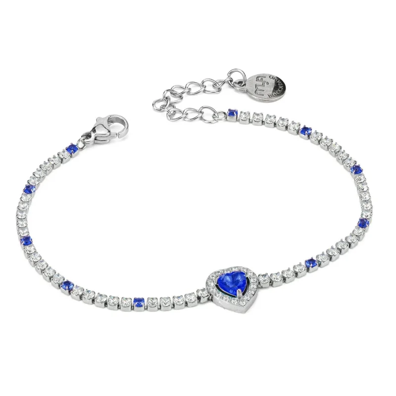 Bracciale Donna Boccadamo Mya Love con Cuore Blu e Zirconi Bianchi e Blu 