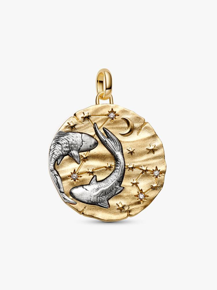 Charm Pandora Medallion XL Pesci "Memento Somniare" in Argento Sterling 925 Rifinito in Oro