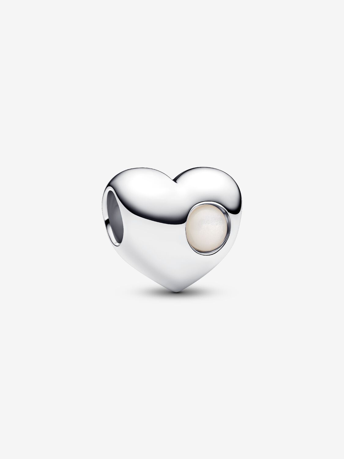 Charm Pandora Cuore con Pietra Bianca Madreperla Artificiale Giugno da Incidere