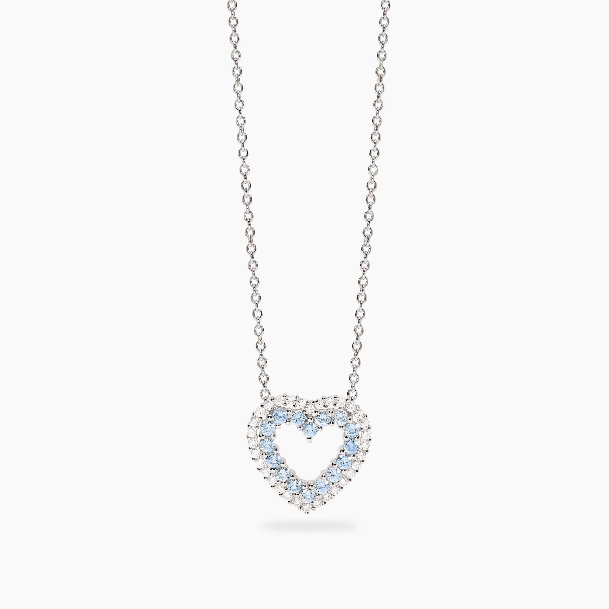 Collana Donna Mabina Regina di Cuori con Pendente a Cuore con Acquamarine Sintetiche e Zirconi 