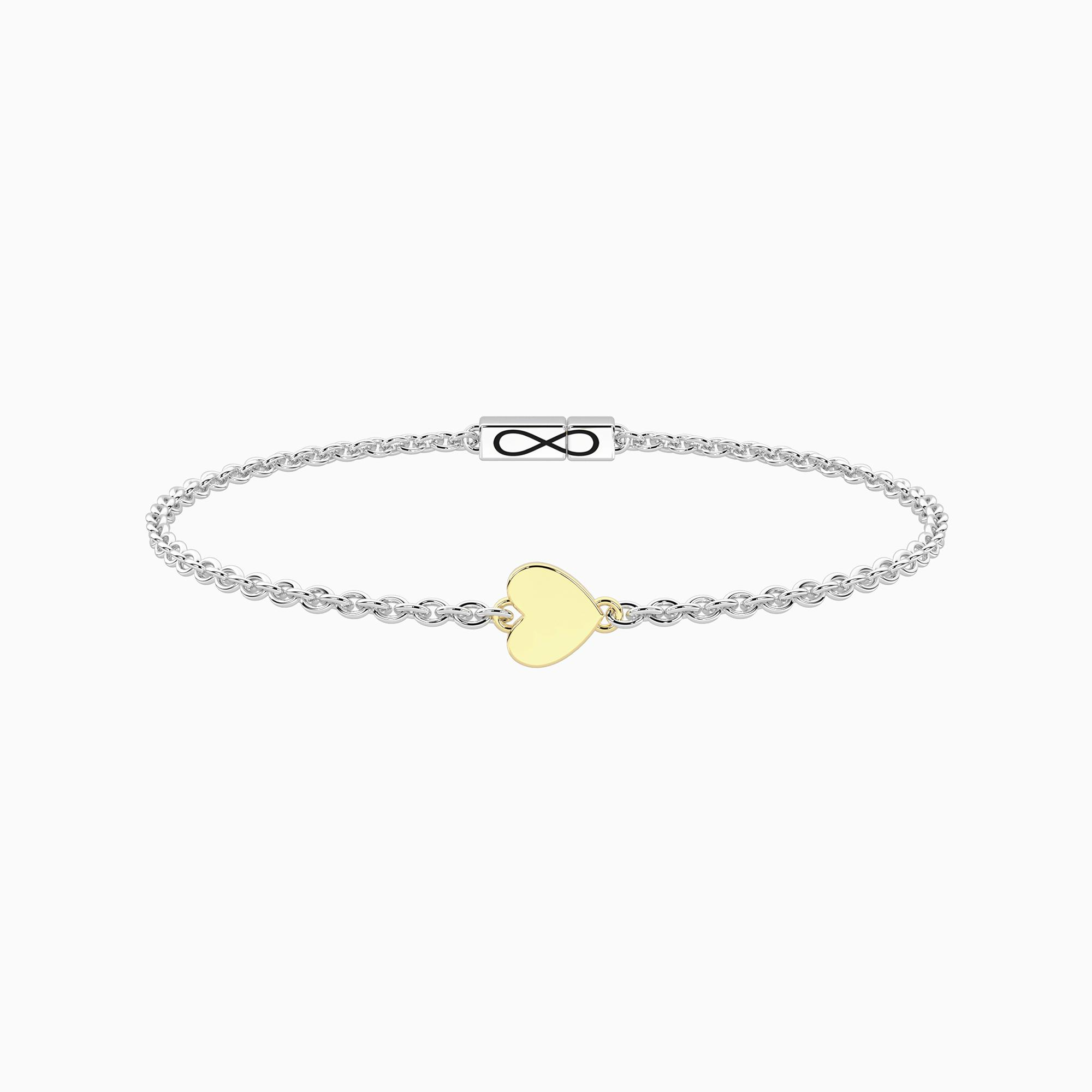 Bracciale Unisex Kidult con Cuore in Oro 9kt e Chiusura Non-Reversibile - Misura 19