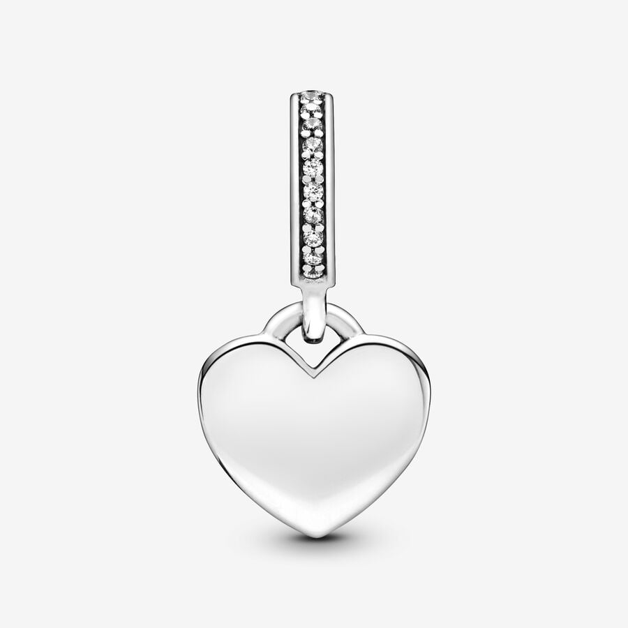 Charm Pandora Cuore Pendente da Incidere in Argento Sterling 925 con Zirconi
