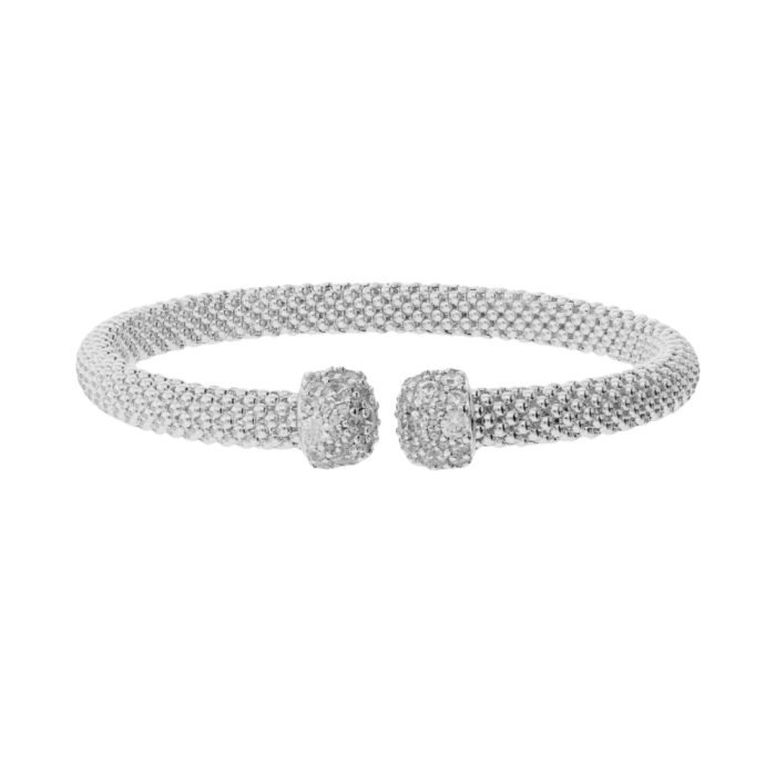 Bracciale Rigido Donna Bronzallure Bianco Maglia Popcorn con Zirconi