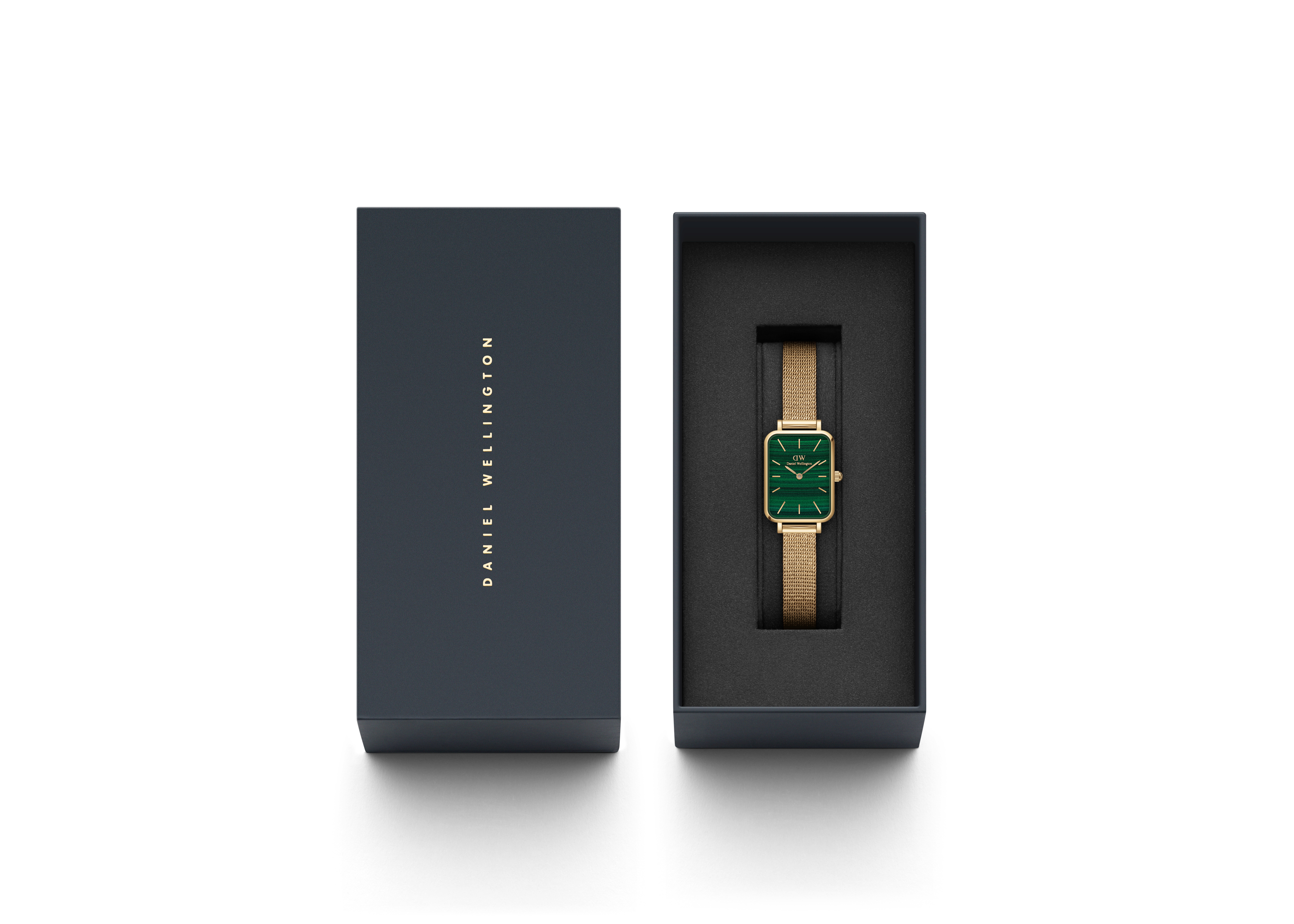 Orologio Donna Daniel Wellington Quadro al Quarzo con Quadrante Verde 26 mm Cinturino Maglia Milanese Placcato Oro