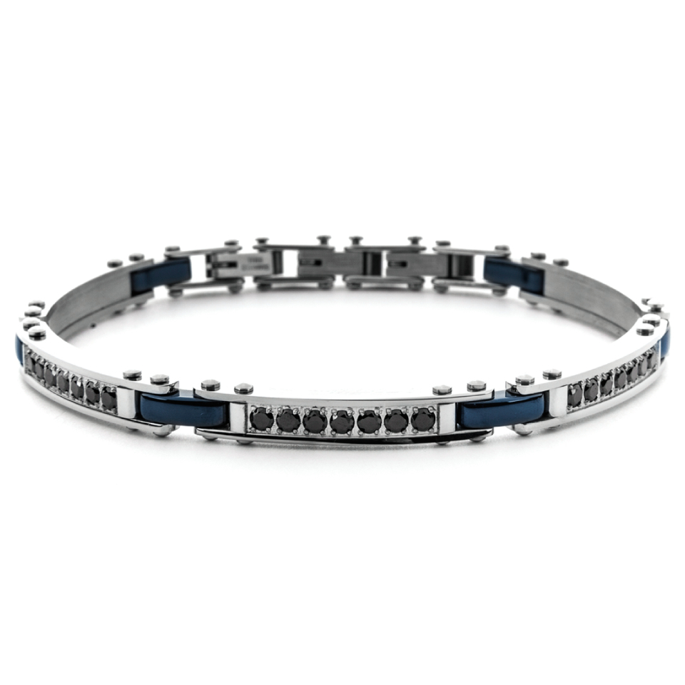 Bracciale Uomo Paciotti in Acciaio, Ceramica Blu E Zirconi Neri