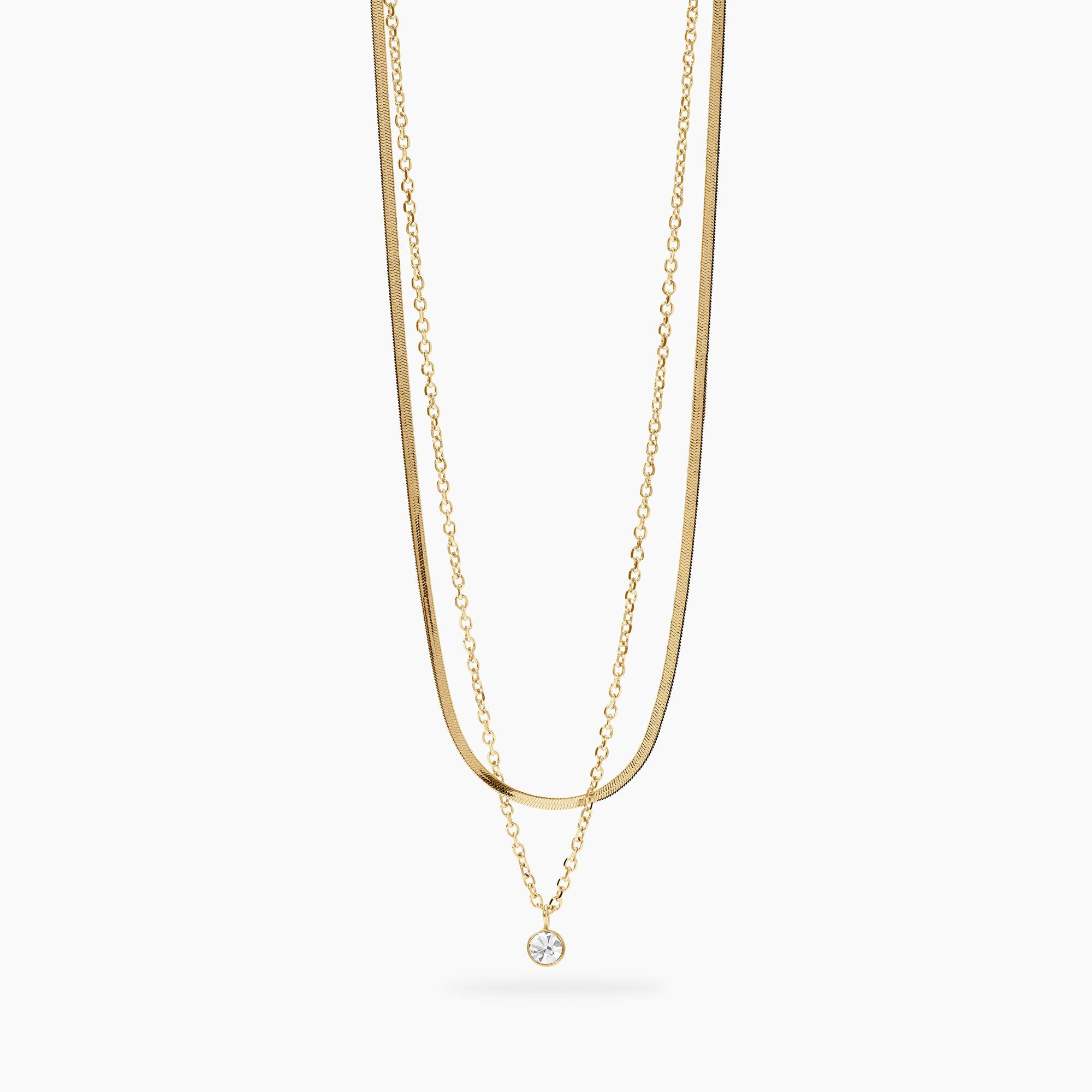 Collana Donna Kidult Dorata con Catene e Cristallo 