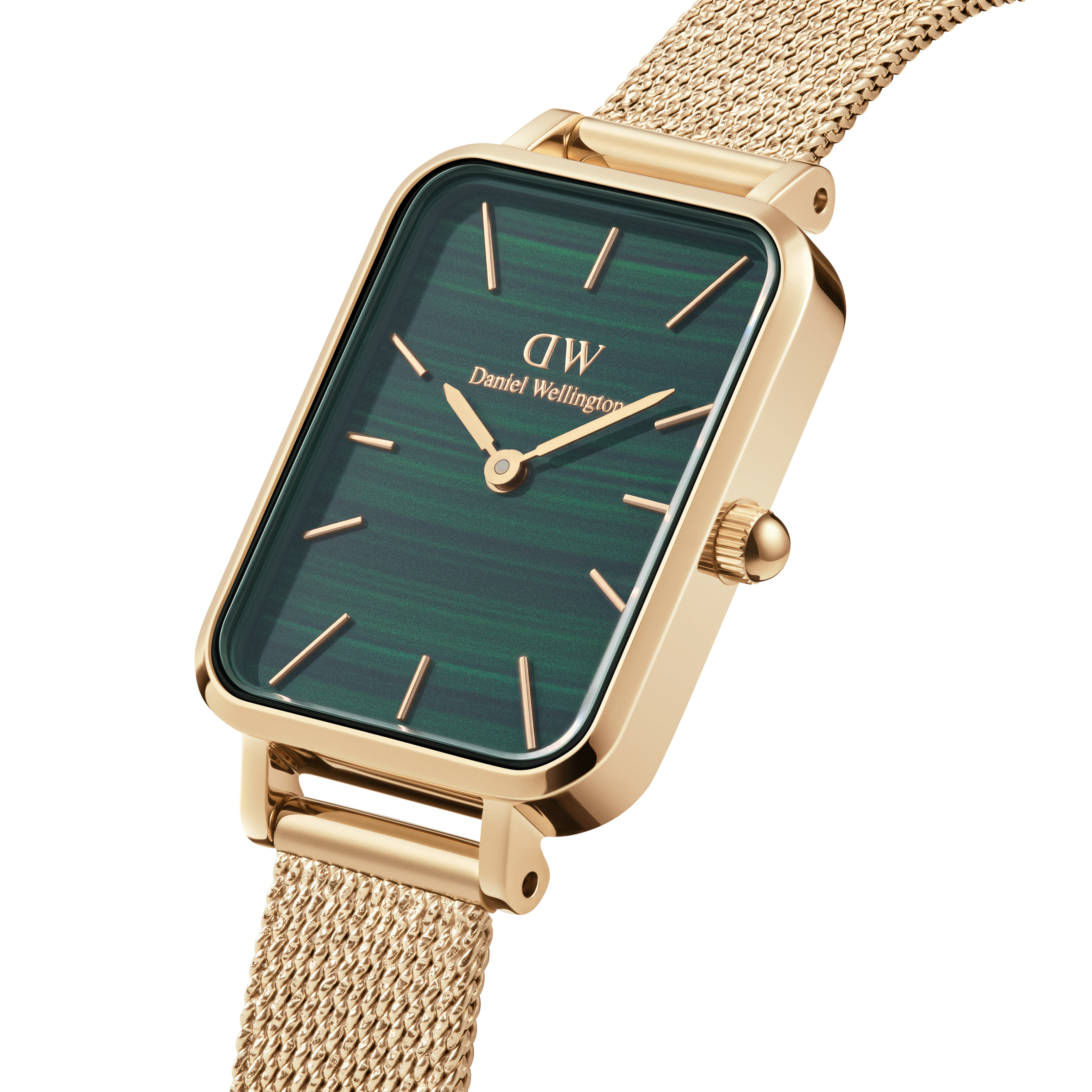 Orologio Donna Daniel Wellington Quadro al Quarzo con Quadrante Verde 26 mm Cinturino Maglia Milanese Placcato Oro