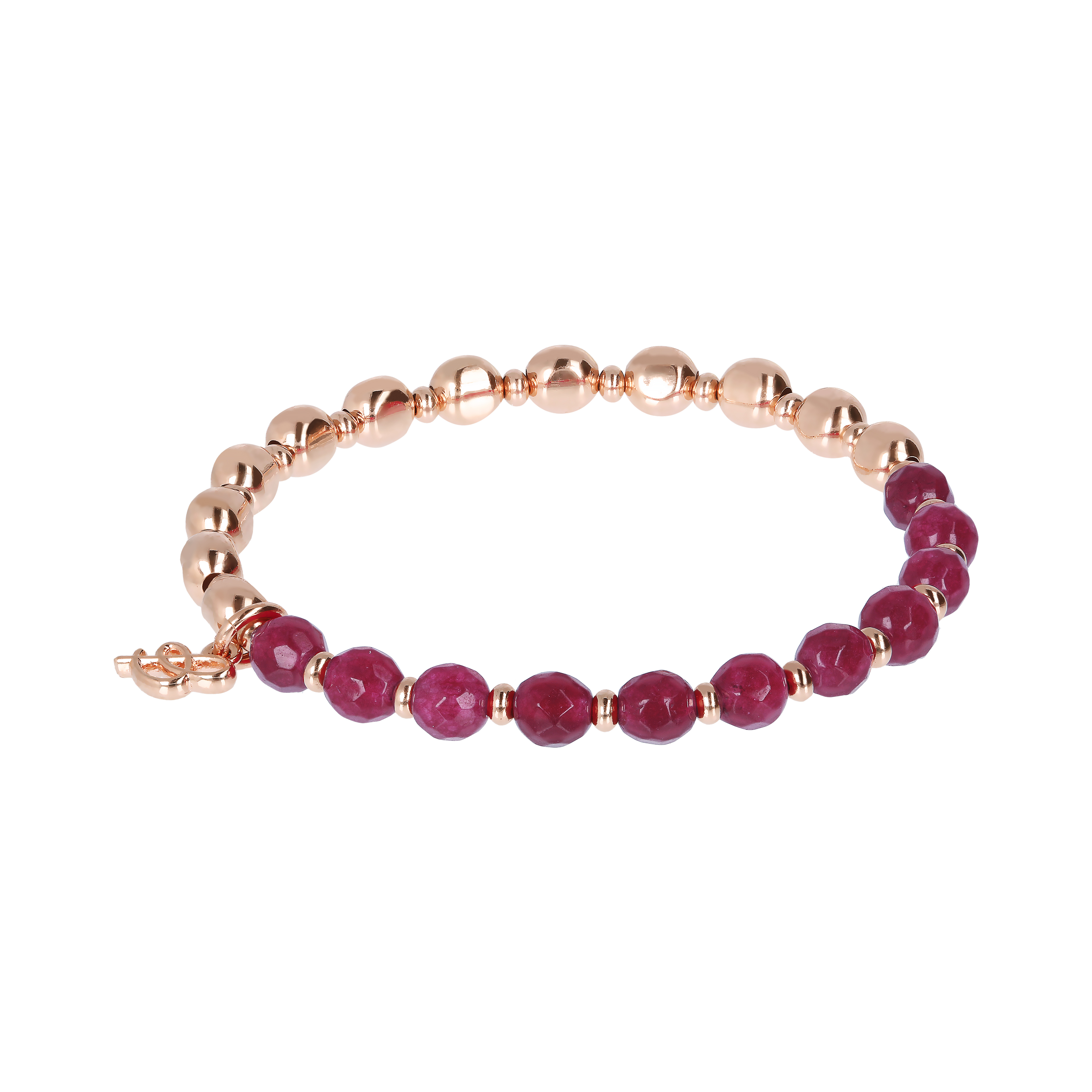 Bracciale Donna Bronzallure Elastico con Pietre Naturali e Sfere Golden Rosè