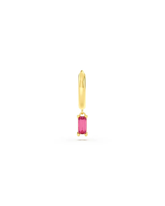 Orecchino Donna Amabile Hoop Baguette a Cerchio Dorato con Ciondolo Baguette Fucsia