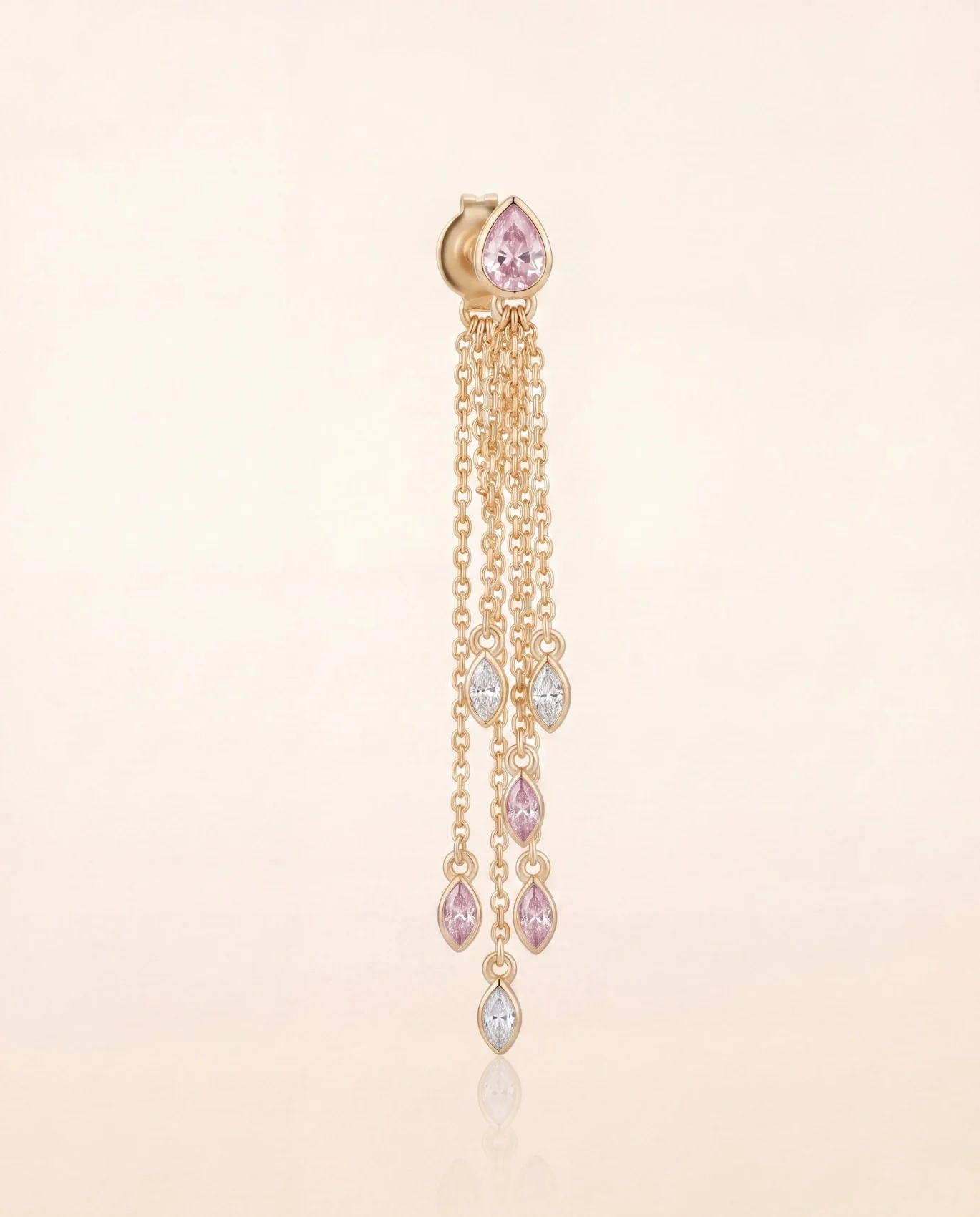 Orecchino Amabile Bond con Zirconi Rosa e Bianchi e Catena a Cascata in Argento 925 Placcato oro 