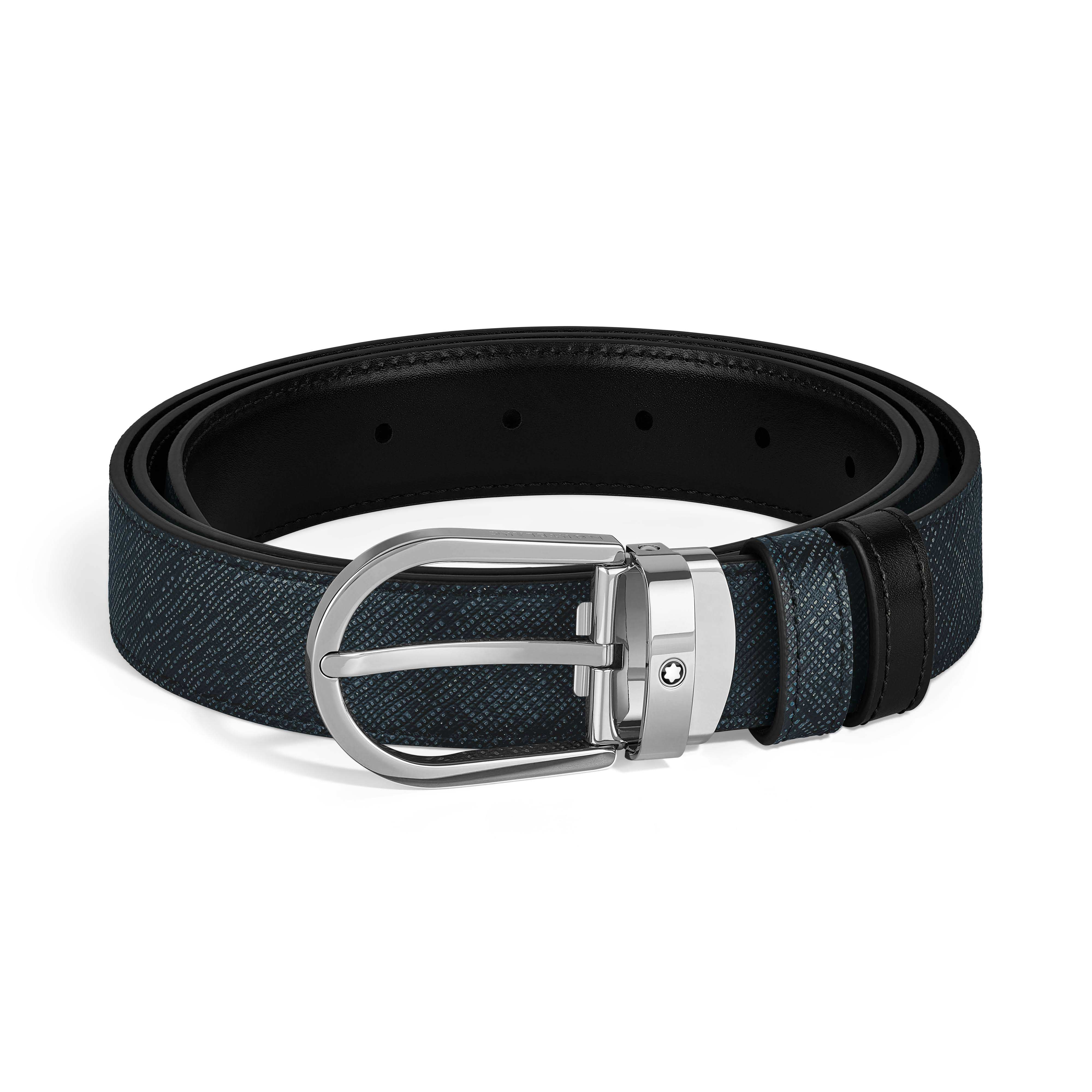 Cintura Reversibile Montblanc in Pelle Sartorial Blu/Nera 30 mm 