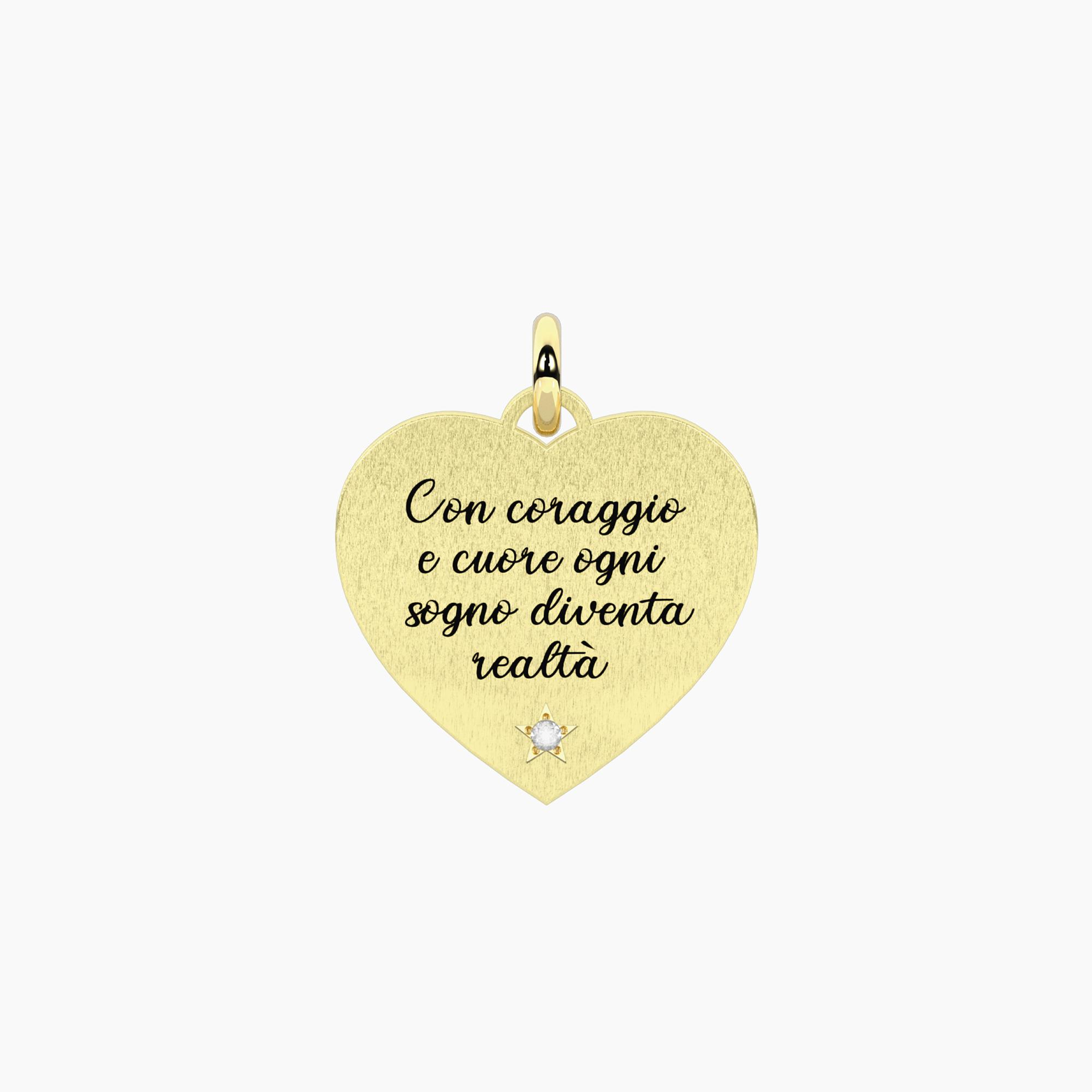 Ciondolo Dorato Donna Kidult Philosophy Cuore con Scritta Con coraggio e cuore