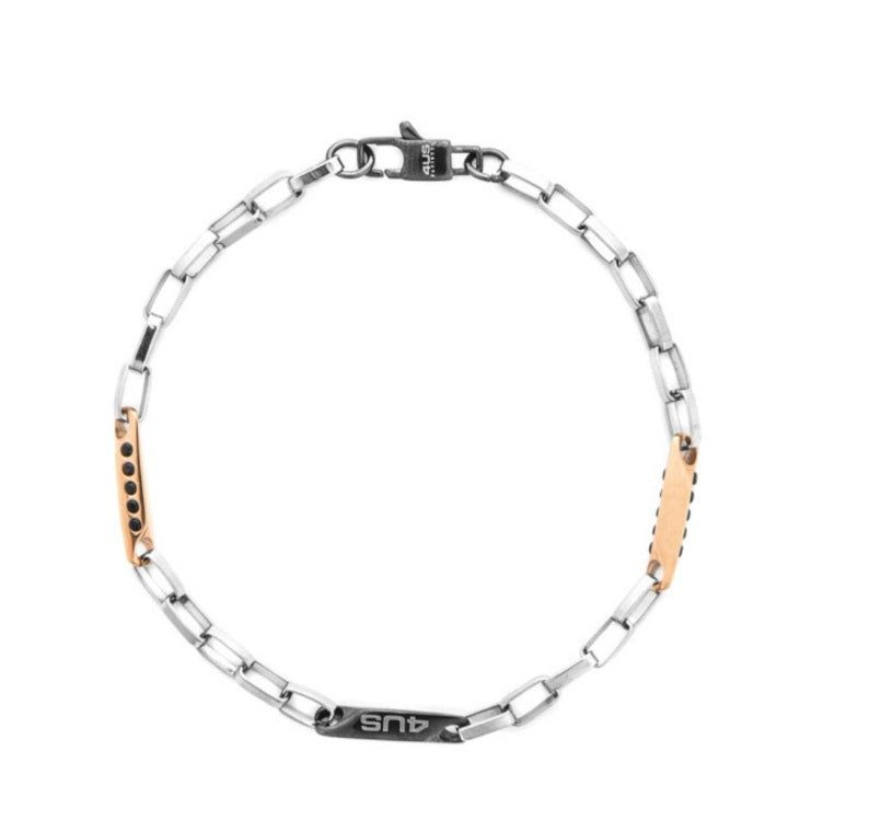 Bracciale Uomo Paciotti in Acciaio con Barilotti pvd Rosè e Neri con Zirconi Neri