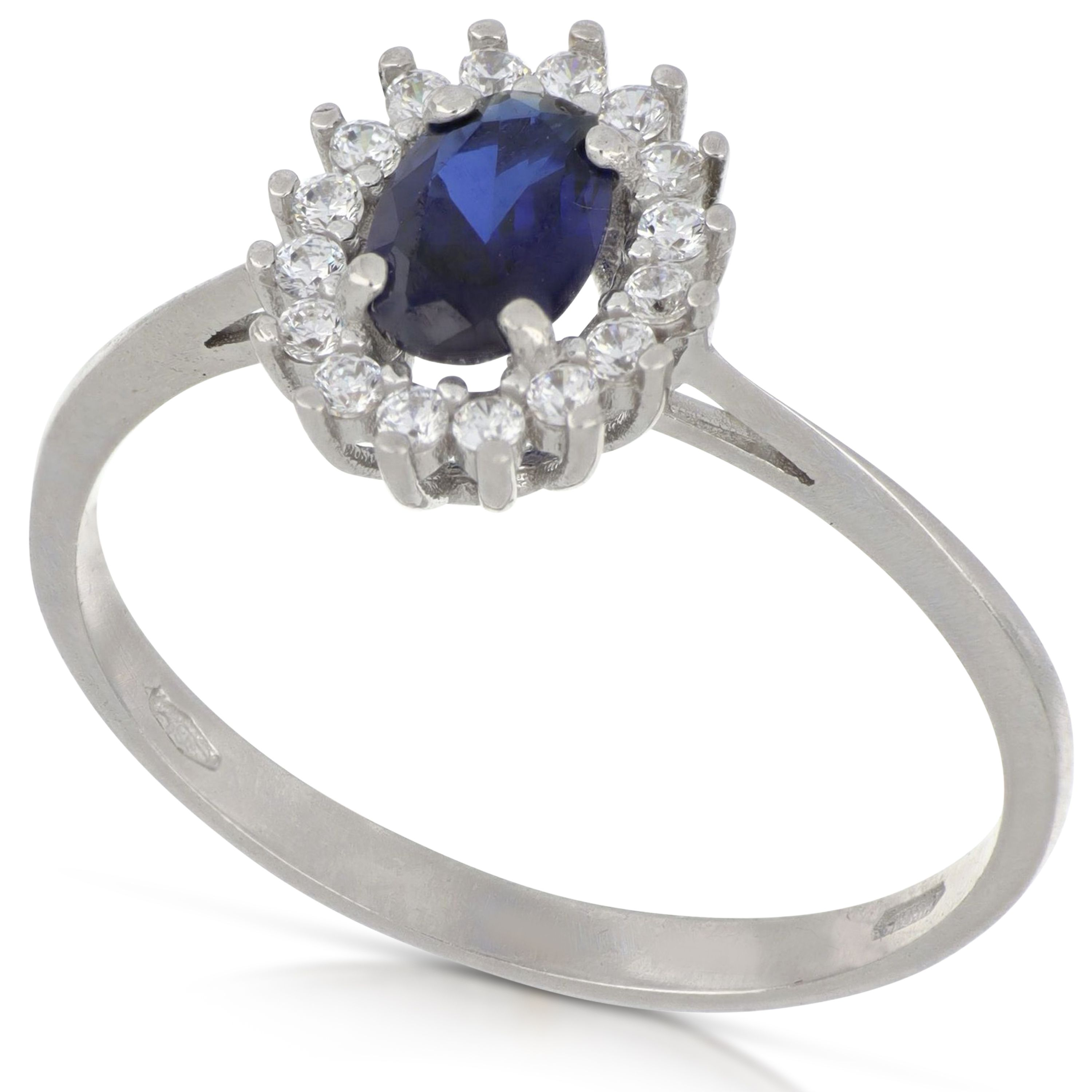 Anello Tondo Gioielli in oro 18kt con pietra blu e contorno di zirconi