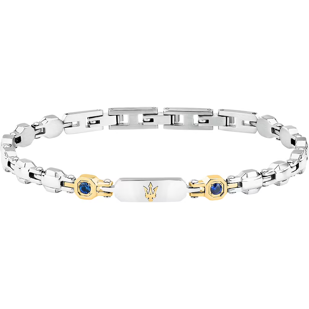 Bracciale Uomo Maserati Sapphire in Acciaio pvd Oro e Zirconi Blu  