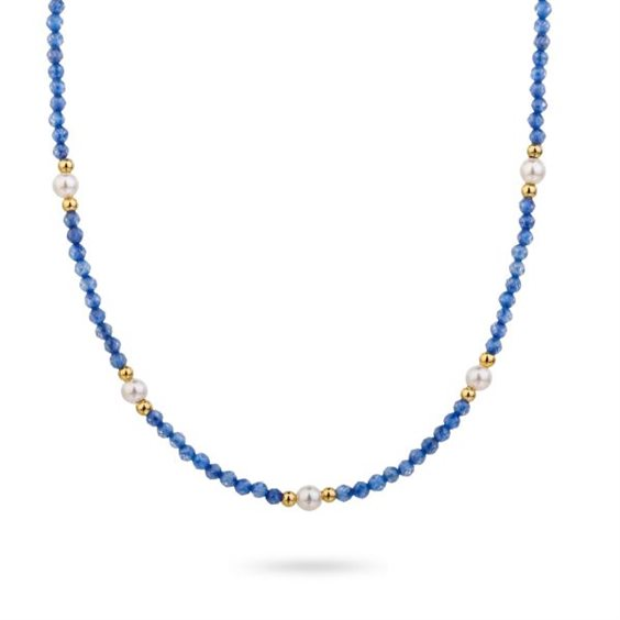 Collana Donna Boccadamo in Acciaio Dorato con Perline Blu e Perla 