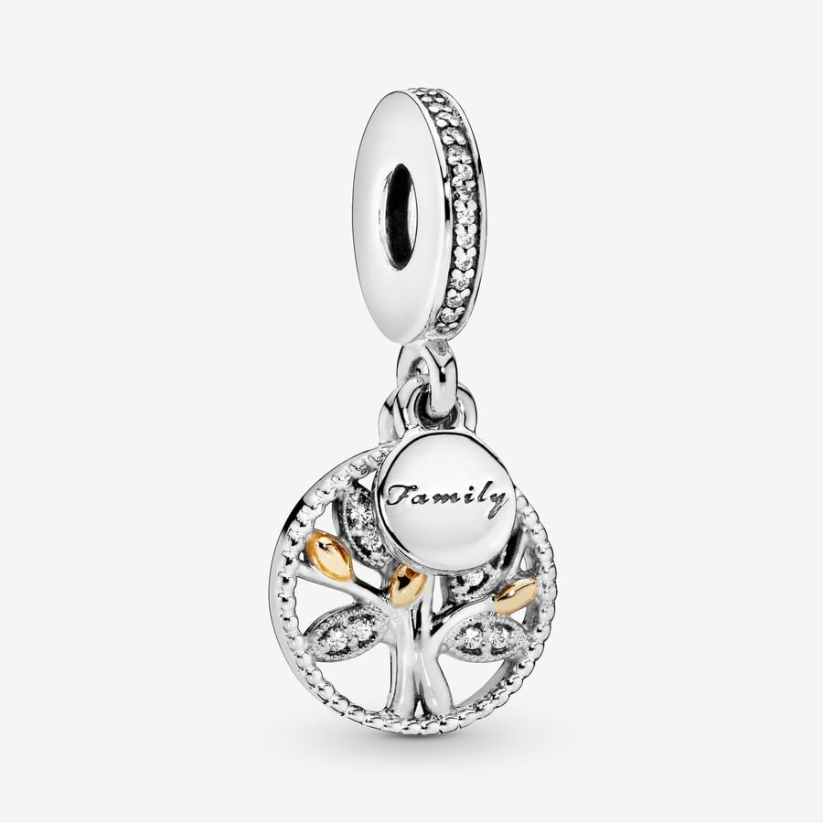 Charm Pandora Pendente Albero della Famiglia Placcatura Oro 14 kt