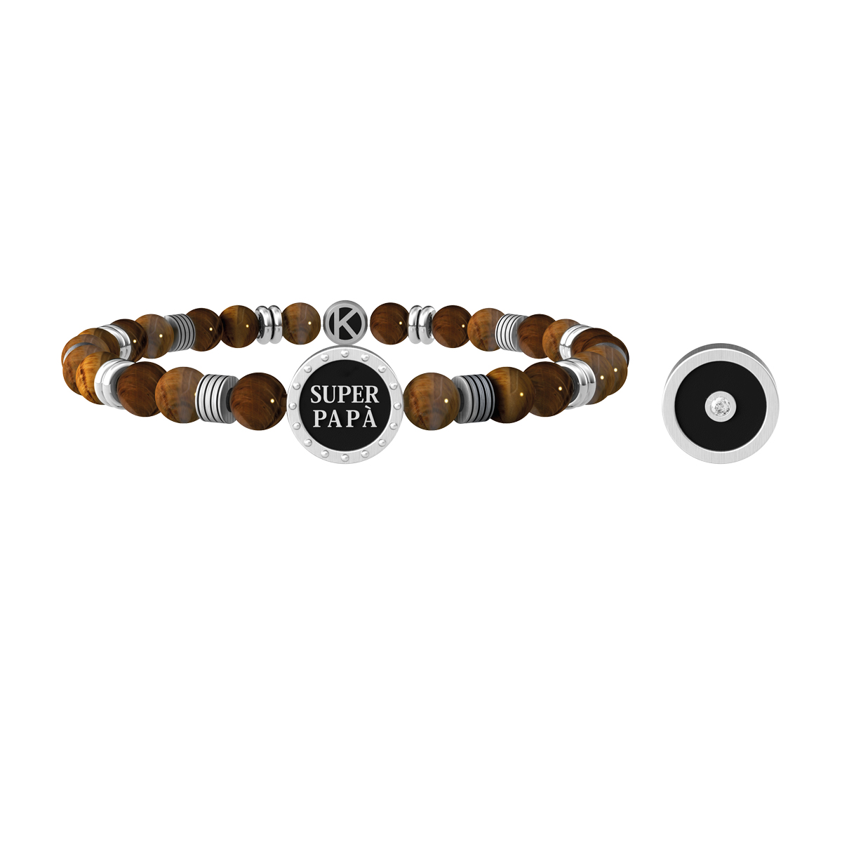 Bracciale Uomo Kidult Family Super Papà con Sfere Occhio di Tigre  