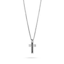 Collana Uomo Boccadamo in Argento con Croce di Zirconi Neri 