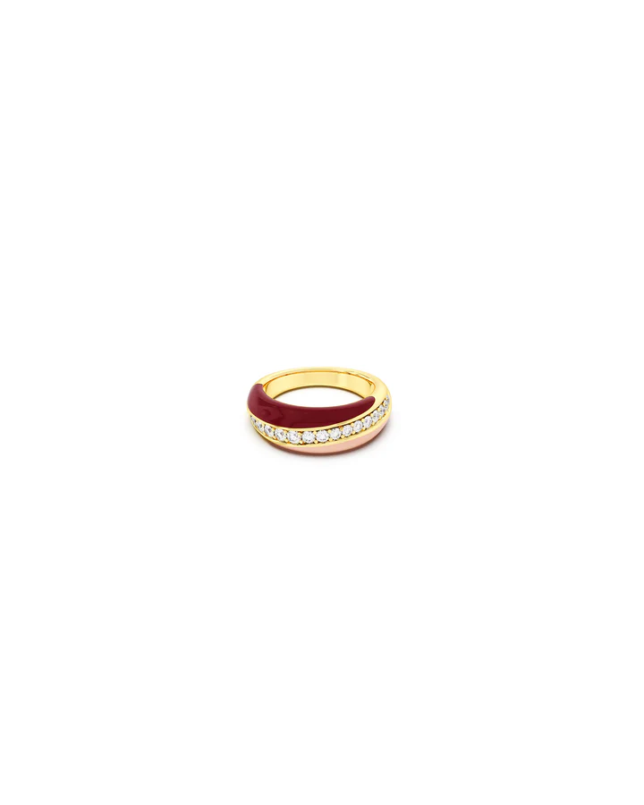 Anello Donna Amabile Berry a Fascia Bombato Dorato con Smalto Rosa e Bordeaux Misura M