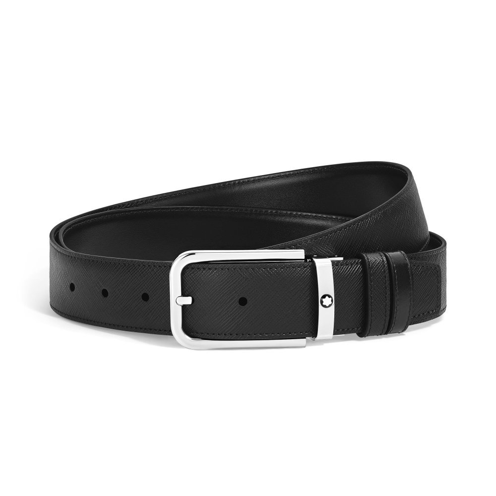 Cintura Reversibile Montblanc 35 mm in Pelle Sartorial Nera con Fibbia Rettangolare