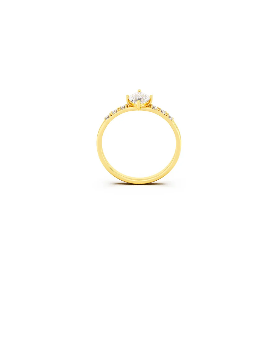 Anello Donna Amabile Solitario Glimmer Dorato con Pietra Bianca  Misura XS