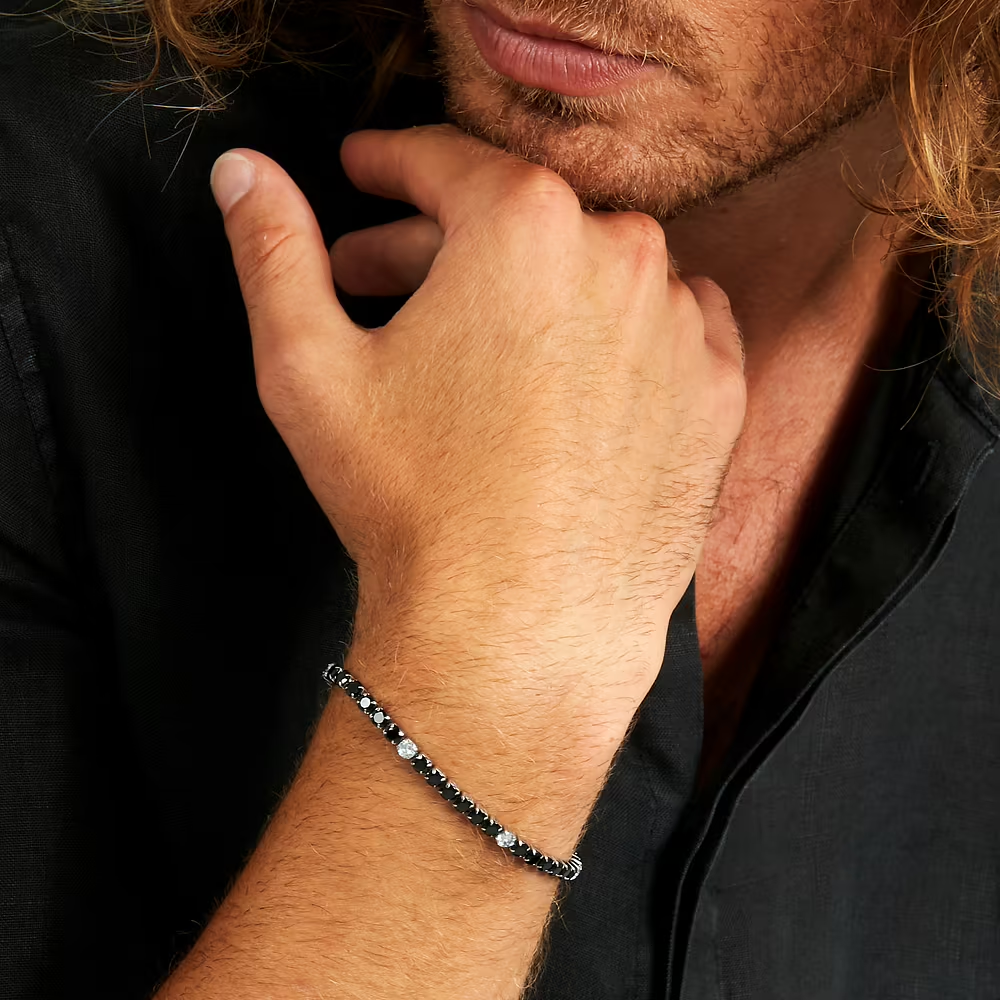 Bracciale Uomo Sector Tennis Zirconi Neri e Bianchi 
