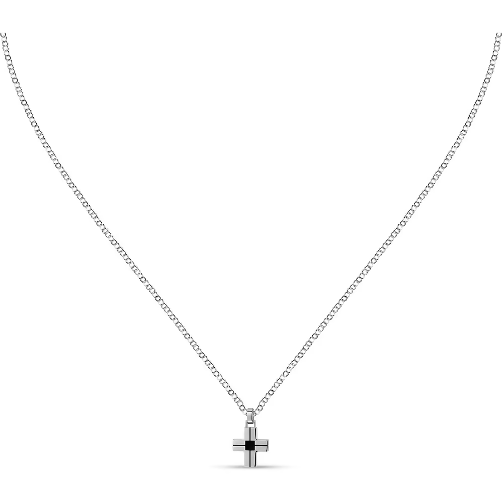 Collana Uomo Sector Spirit con Dettaglio Croce Nera Smaltata in Acciaio