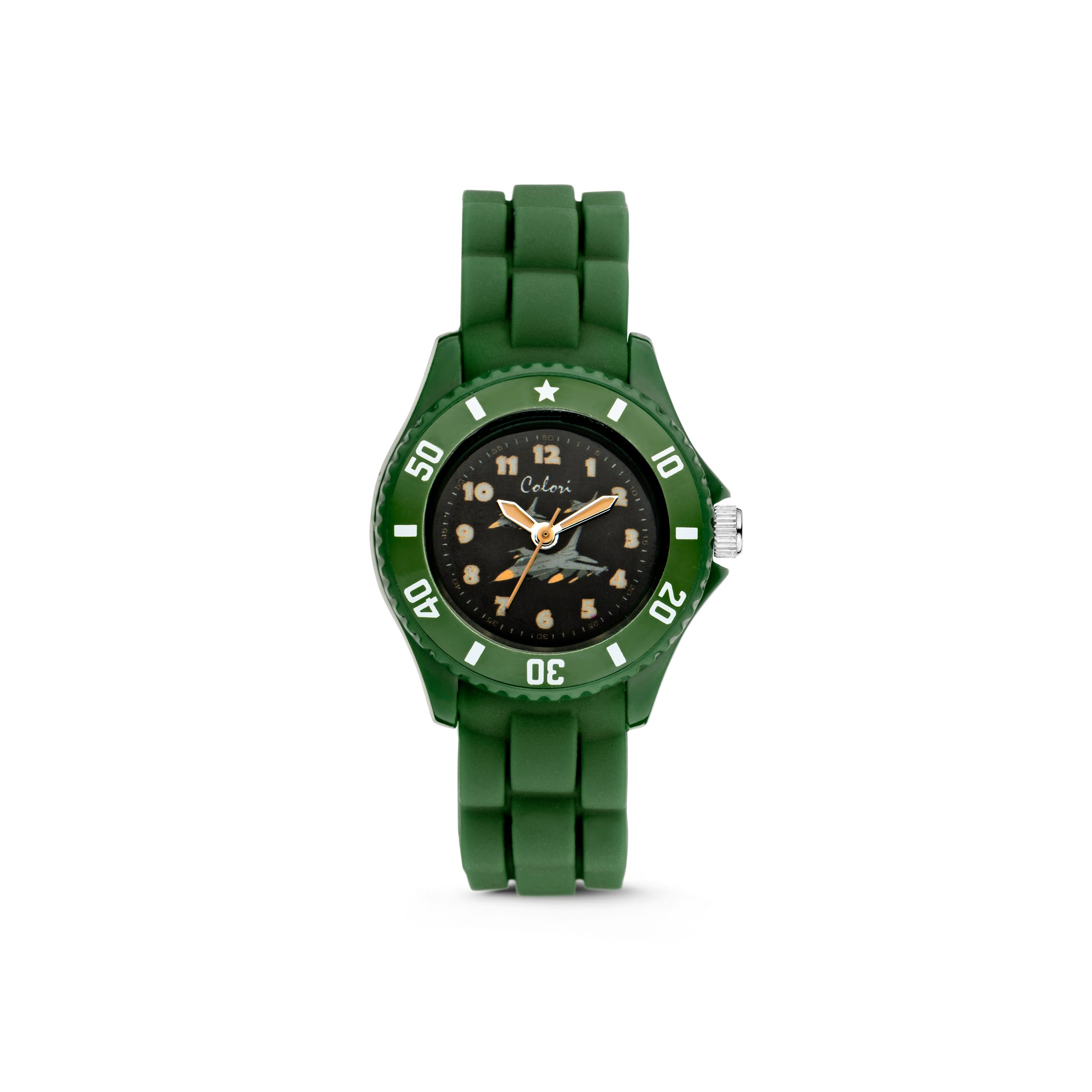 Orologio Bambino Colori Kidswatch con Aeroplano al Quarzo con Quadrante Nero 30mm Cinturino Verde 