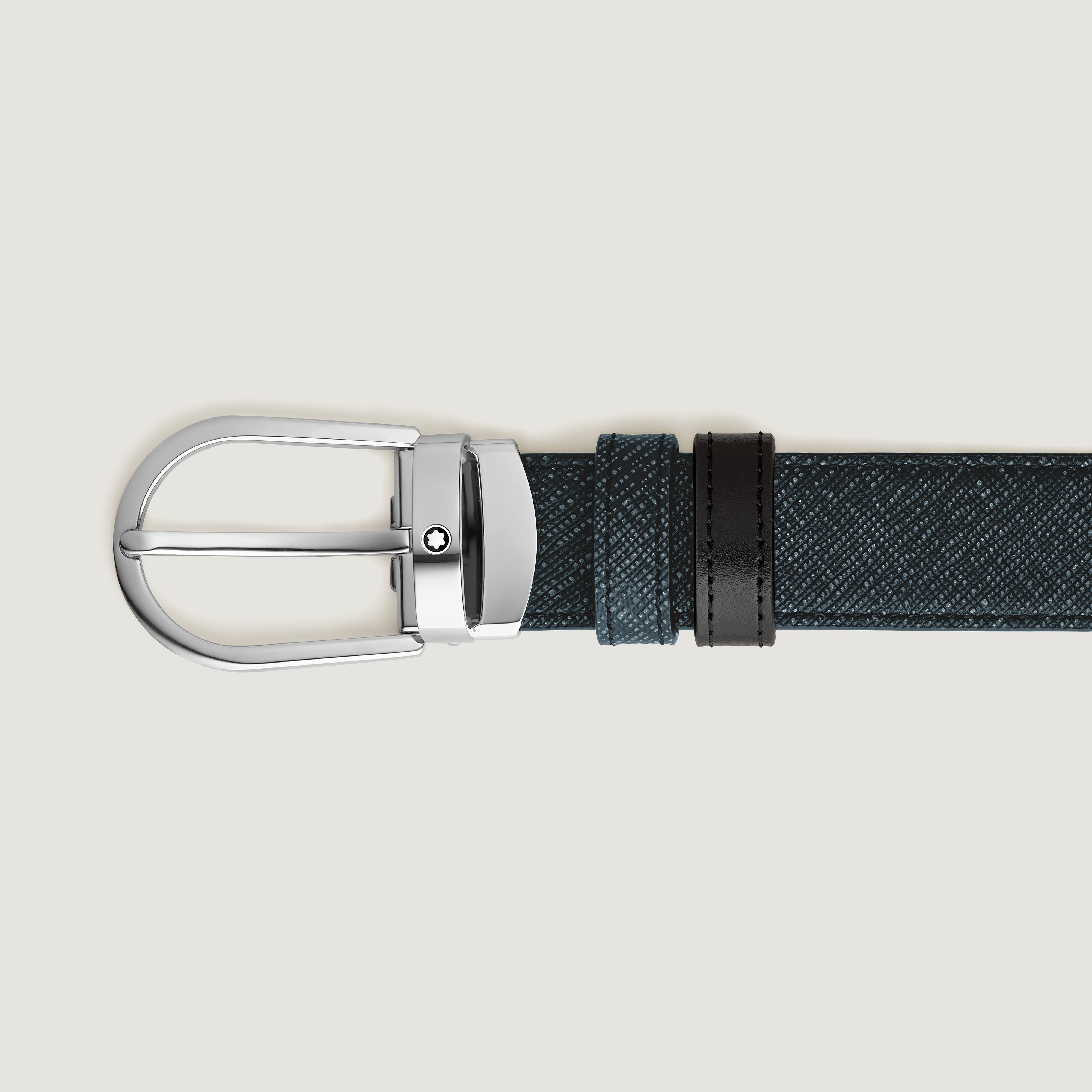 Cintura Reversibile Montblanc in Pelle Sartorial Blu/Nera 30 mm 