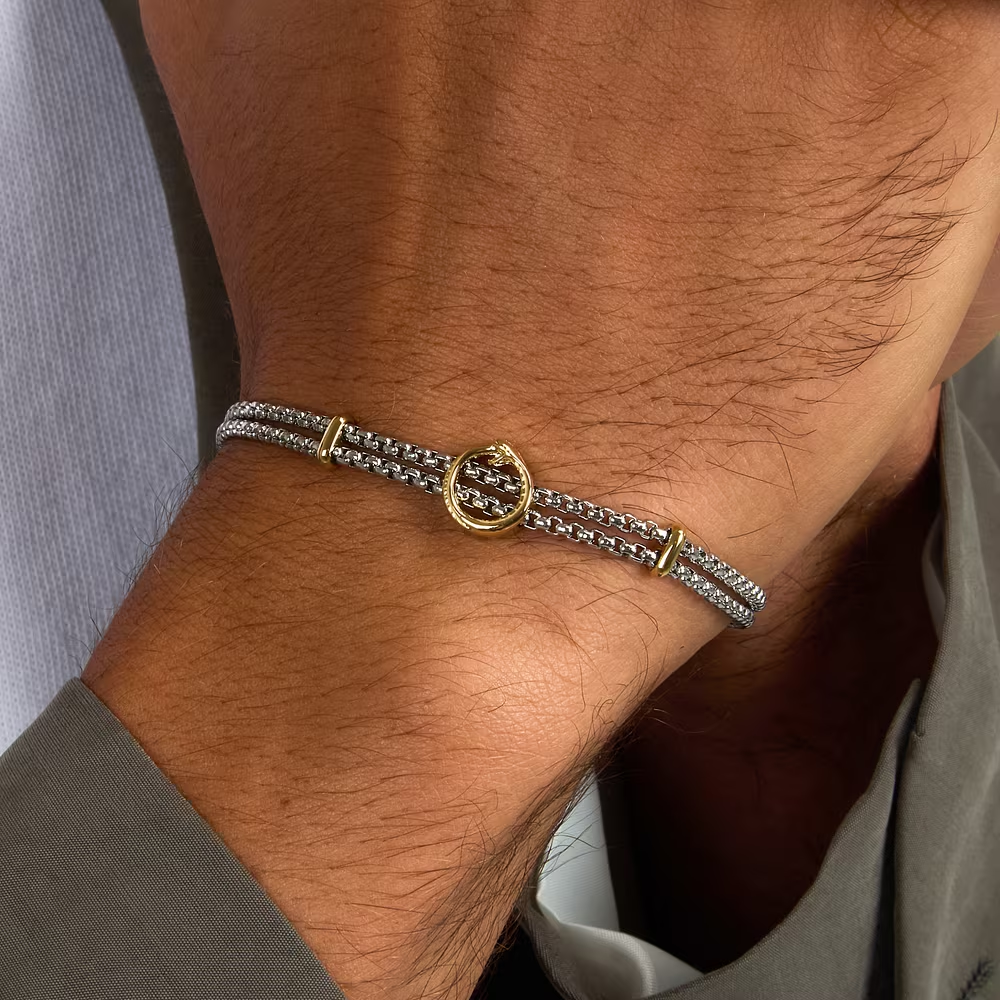 Bracciale Uomo Sector Basic Doppio Filo con Dettaglio Serpente in Oro 