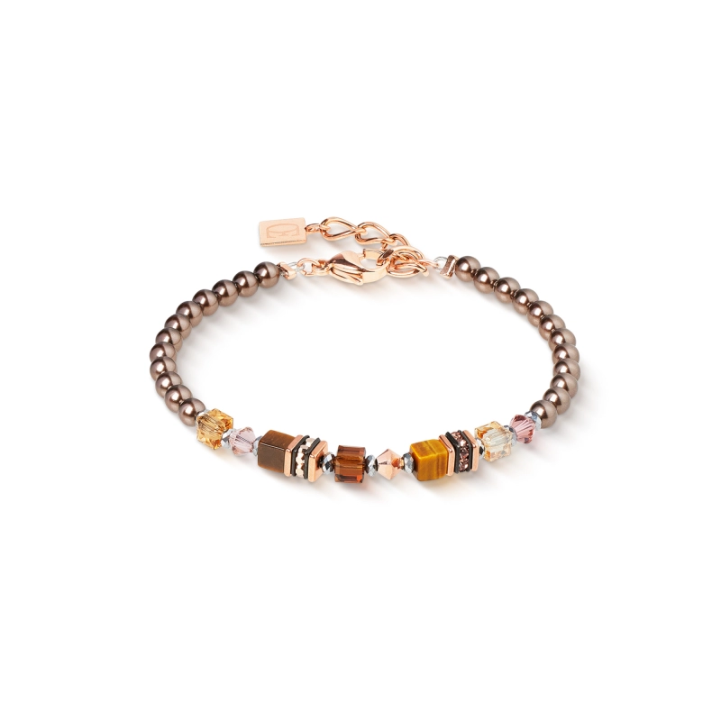 Bracciale Donna Coeur De Lion Princess Earth in Acciaio Rosè con Occhio di Tigre e Sfere