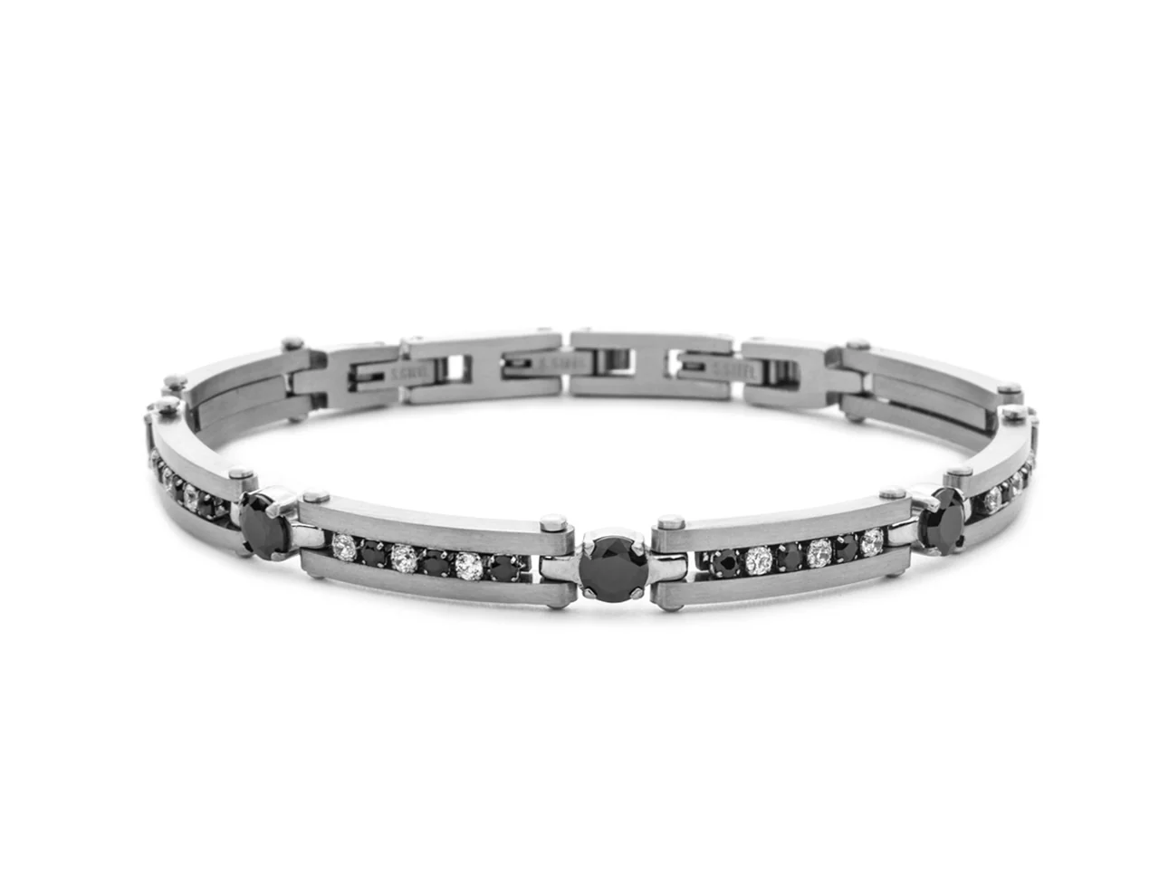Bracciale Uomo Paciotti in Acciaio con Zirconi Neri e Bianchi 