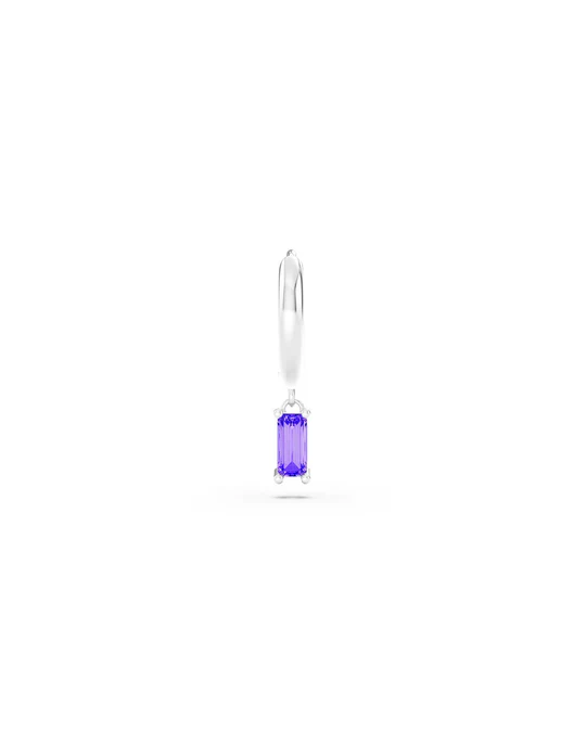 Orecchino Donna Amabile Hoop Baguette a Cerchio con Ciondolo Baguette Viola 