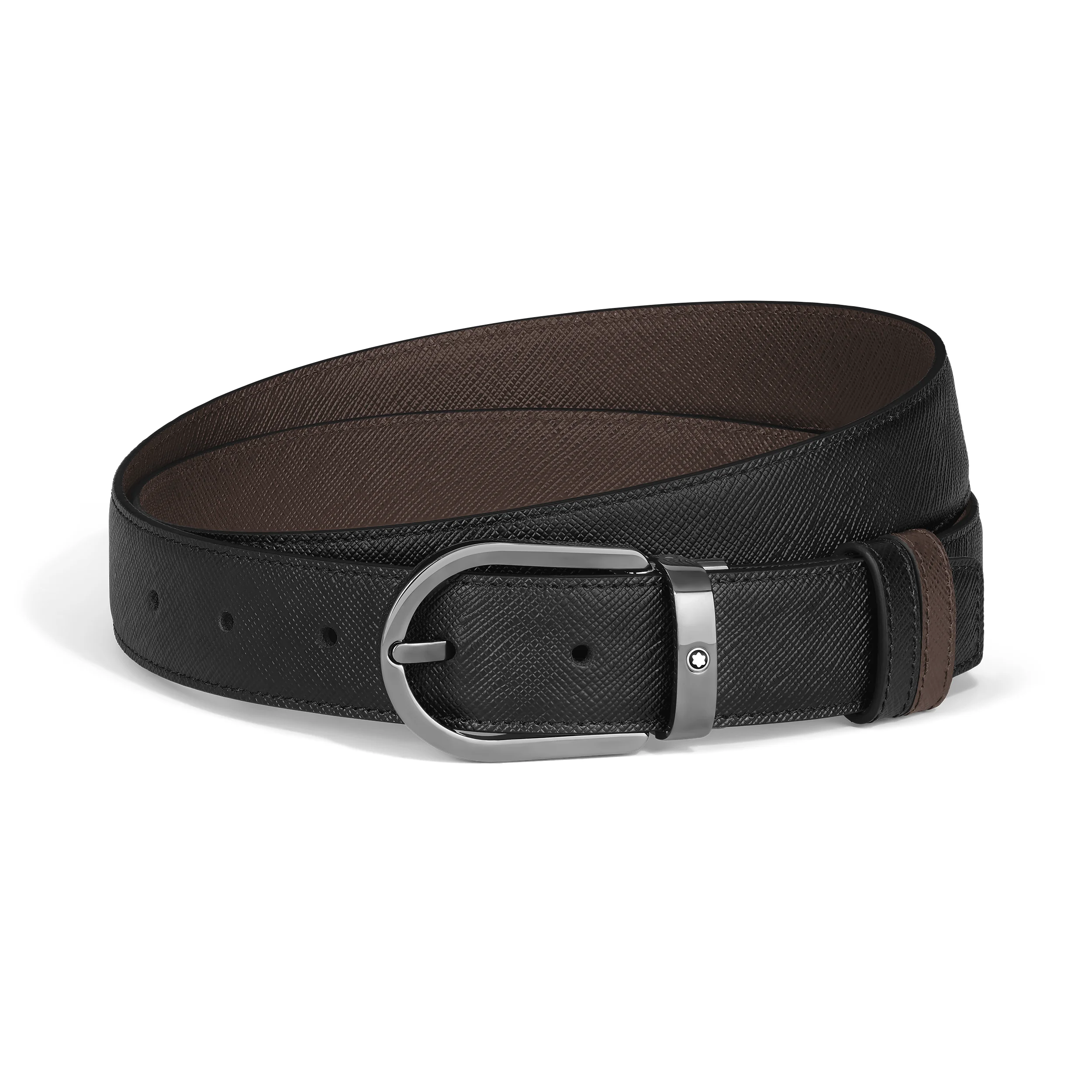 Cintura Reversibile Montblanc 30 mm A Ferro di Cavallo in Pelle Sartorial Nera/Ebano