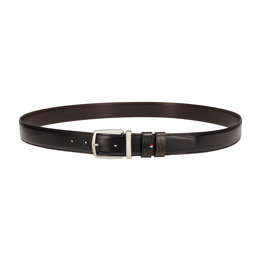 Cintura Reversibile Dupont Line D Nera/Marrone in Pelle di Vacchetta e Palladio 35 mm