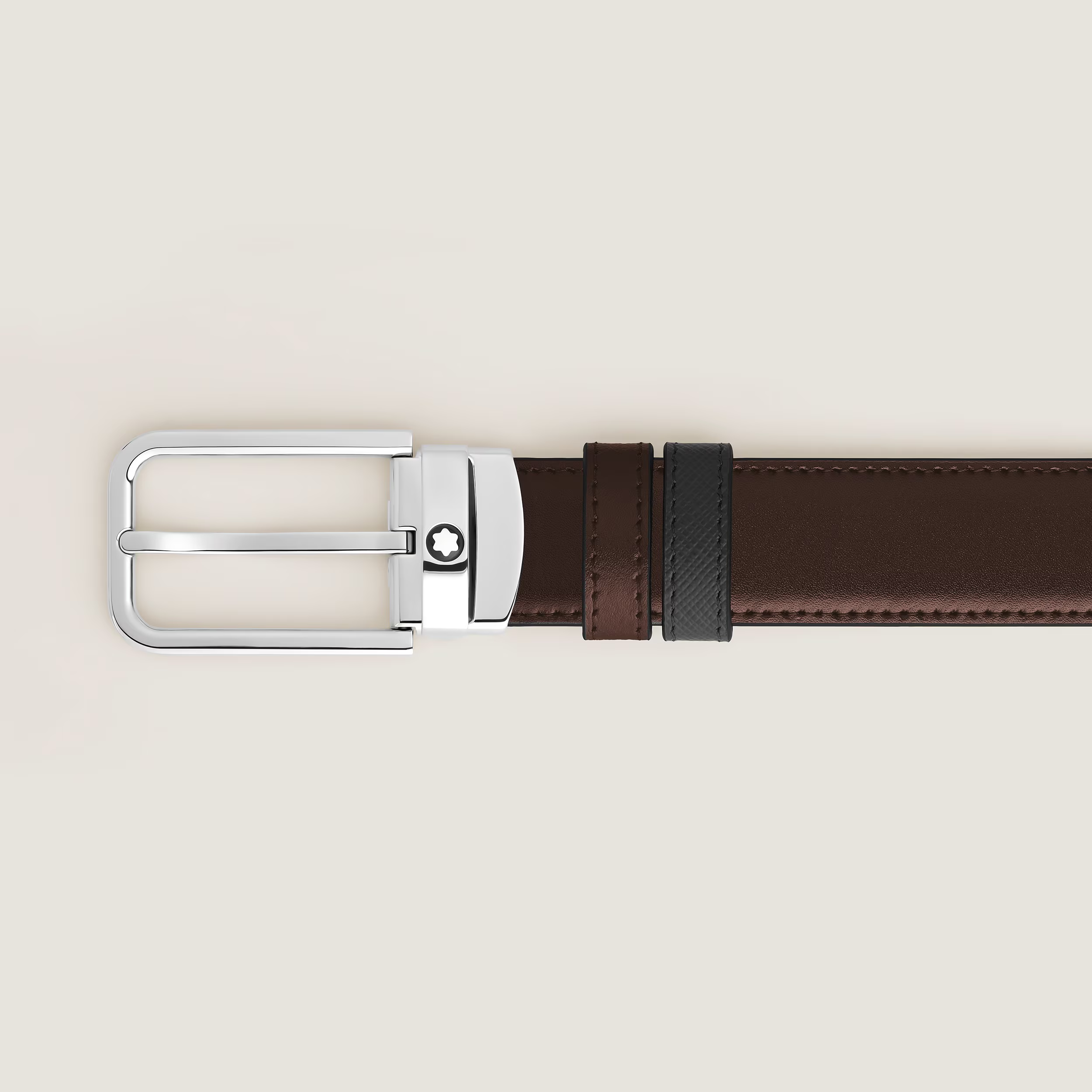 Cintura Reversibile Montblanc 30 mm in Pelle Sartorial Nera/Ebano con Fibbia Rettangolare