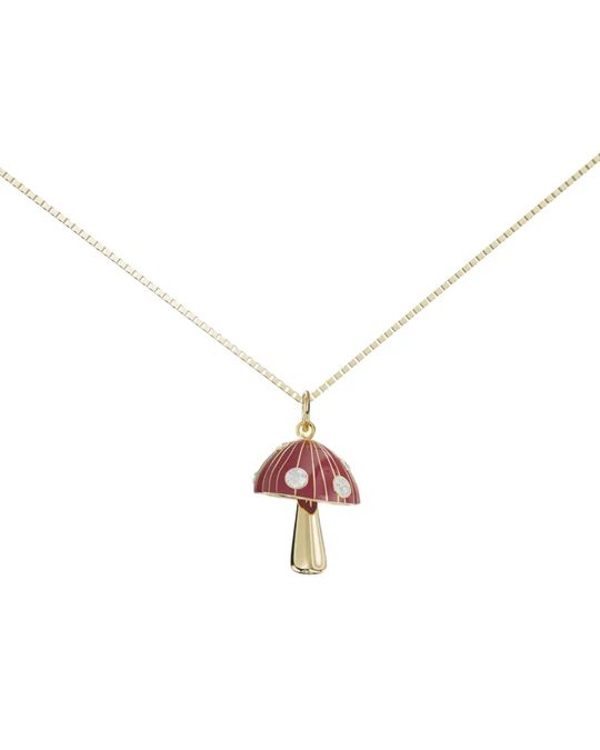 Collana Donna Amabile Dorata con Fungo Rosso Pendente 