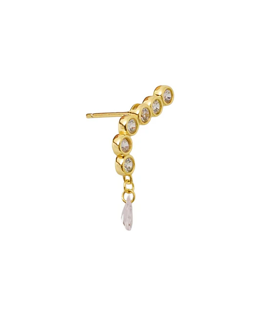 Orecchino Sinistro Donna Amabile Dorato Rosalia Ear Climber in Ottone con Zirconi Rosa e Bianchi 