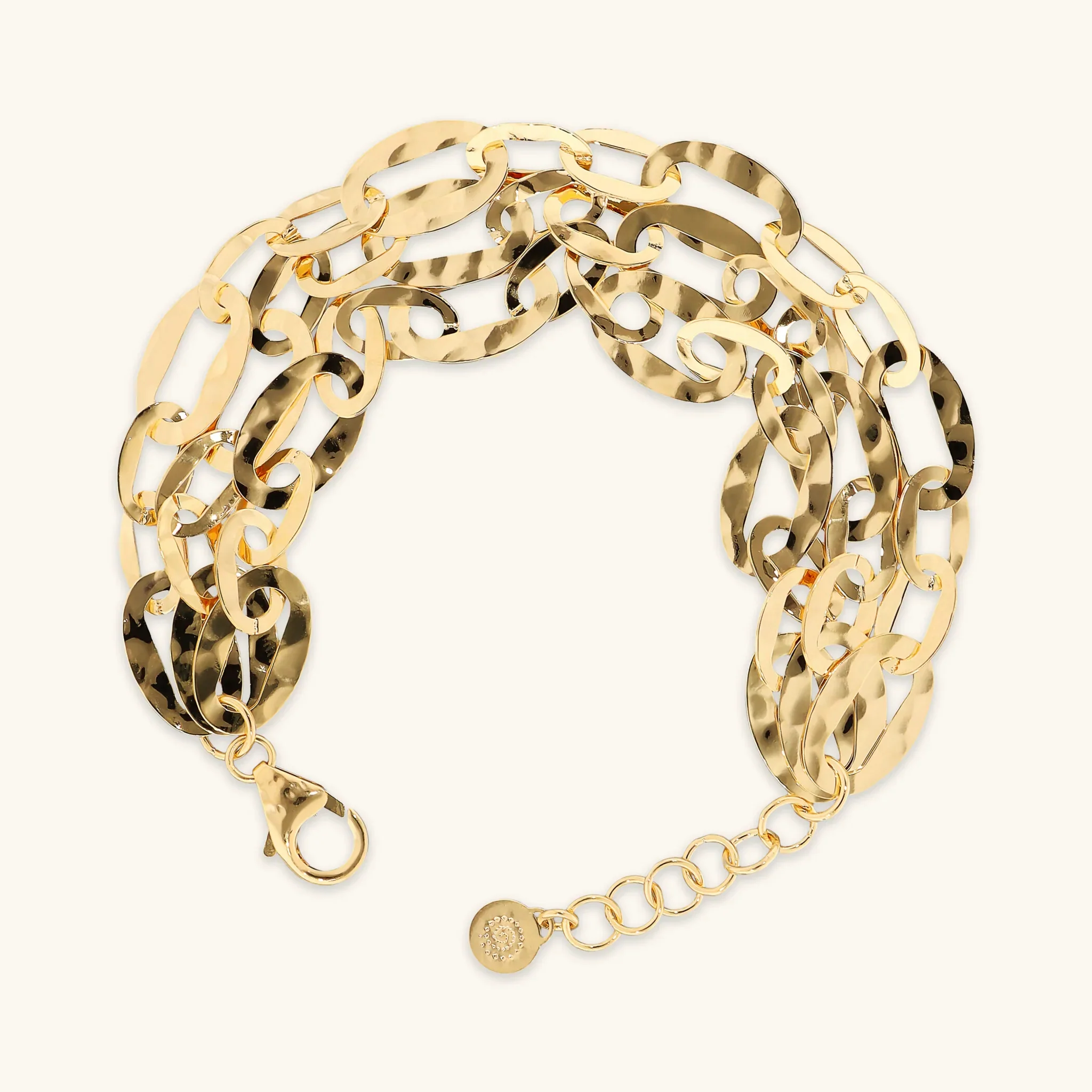 Bracciale Donna Etrusca Multifilo Catena Ovale Martellata Oro Giallo