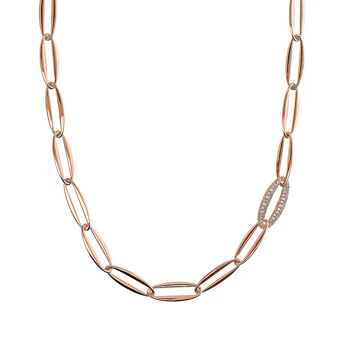 Collana lunga Bronzallure Maglie Marquise ed Elemento in Pavé di Cubic Zirconia 
