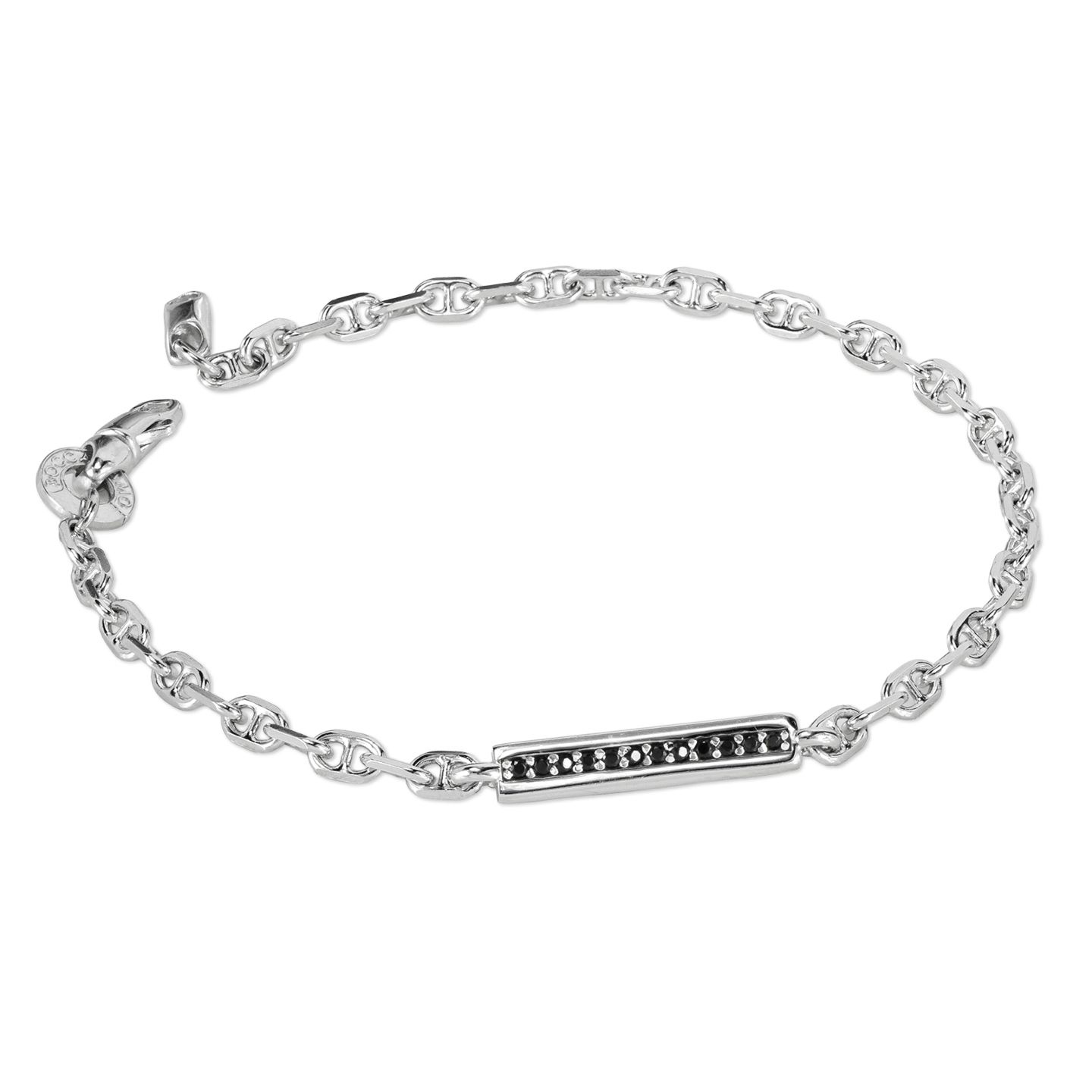 Bracciale Uomo Boccadamo in Argento in Maglia ad Ancora Alternata con Placca Centrale Zirconata Nera e Firma 