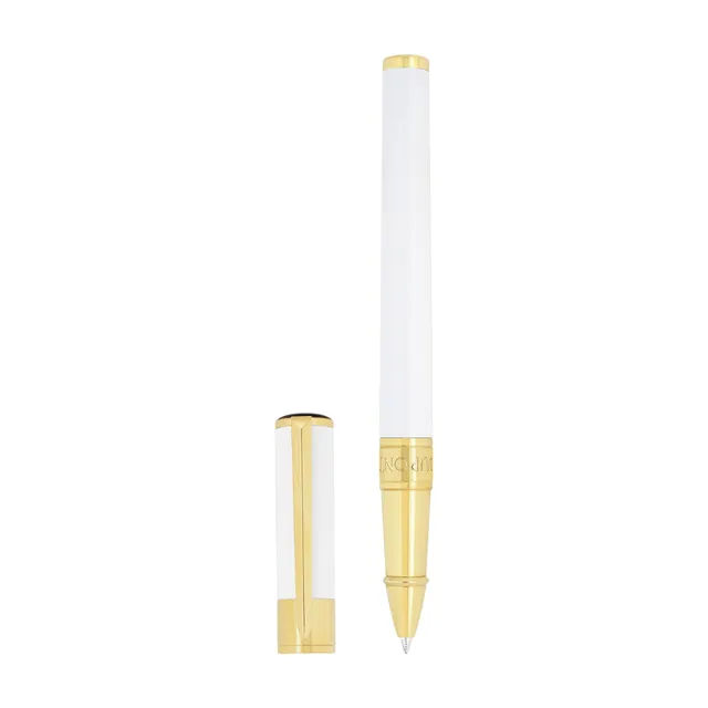 Penna Roller Dupont Initial in Lacca Bianca e Finitura Oro