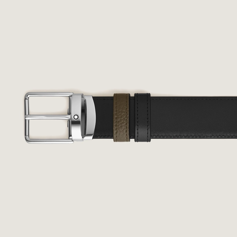 Cintura Reversibile Montblanc 35 mm in Pelle Kaki/Nera con Fibbia Everyday 