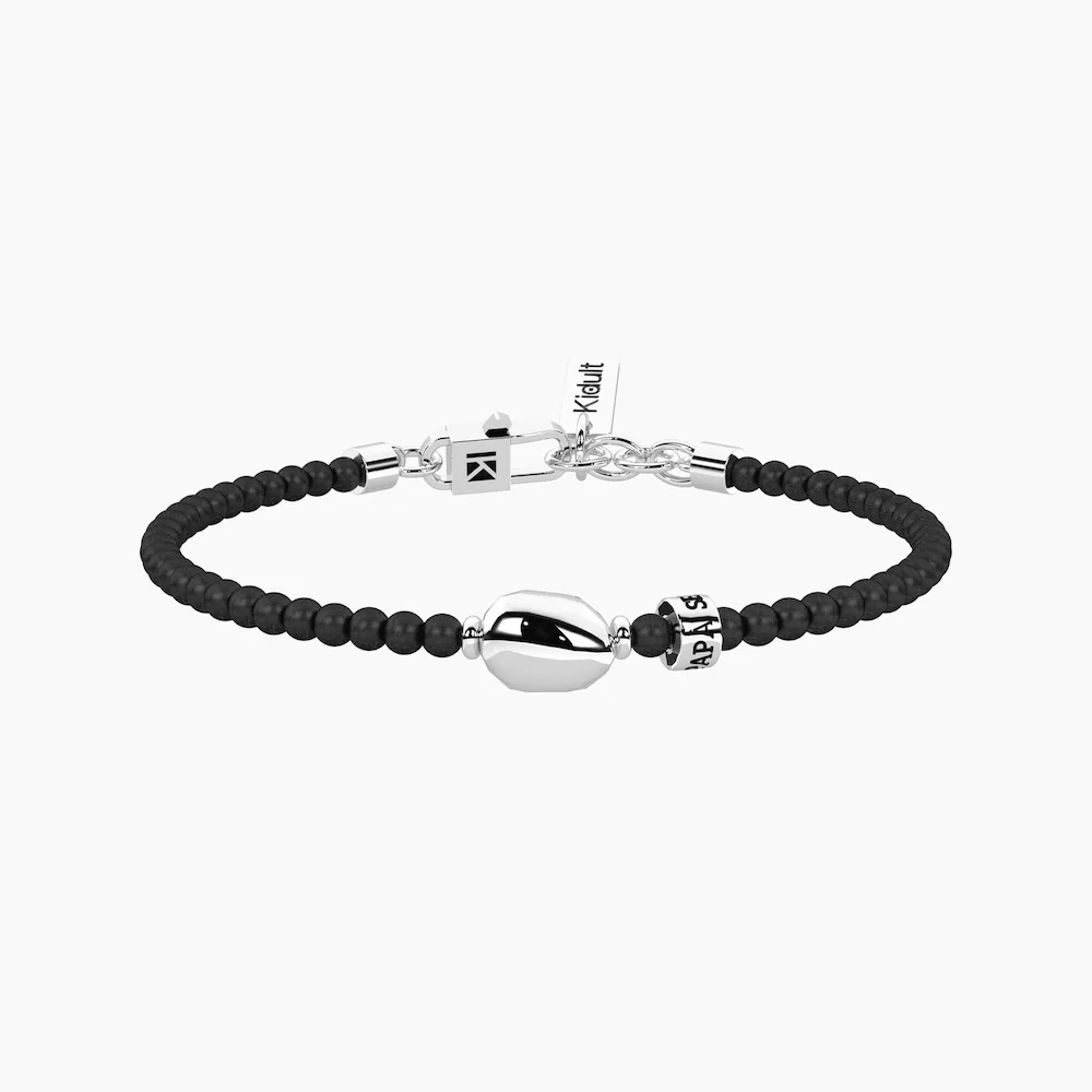 Bracciale Uomo Kidult Family Super Papà con Sfere Nere E Pepita Centrale